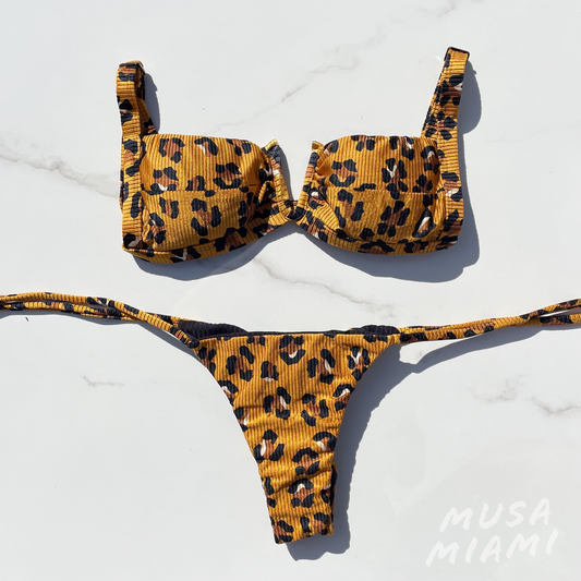 Animal Print V Top Brazilian Bikini with Adjustable Strap