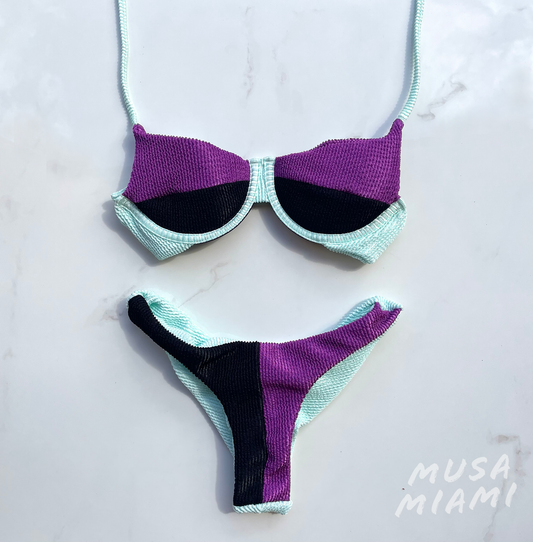 Black,Purple,Aqua Underwire Brazilian Bikini