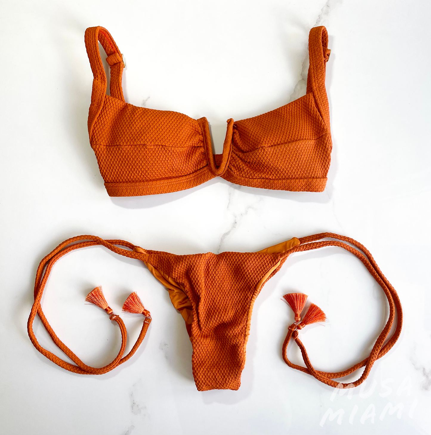 Orange V Top Brazilian Bikini with Adjustable Strap