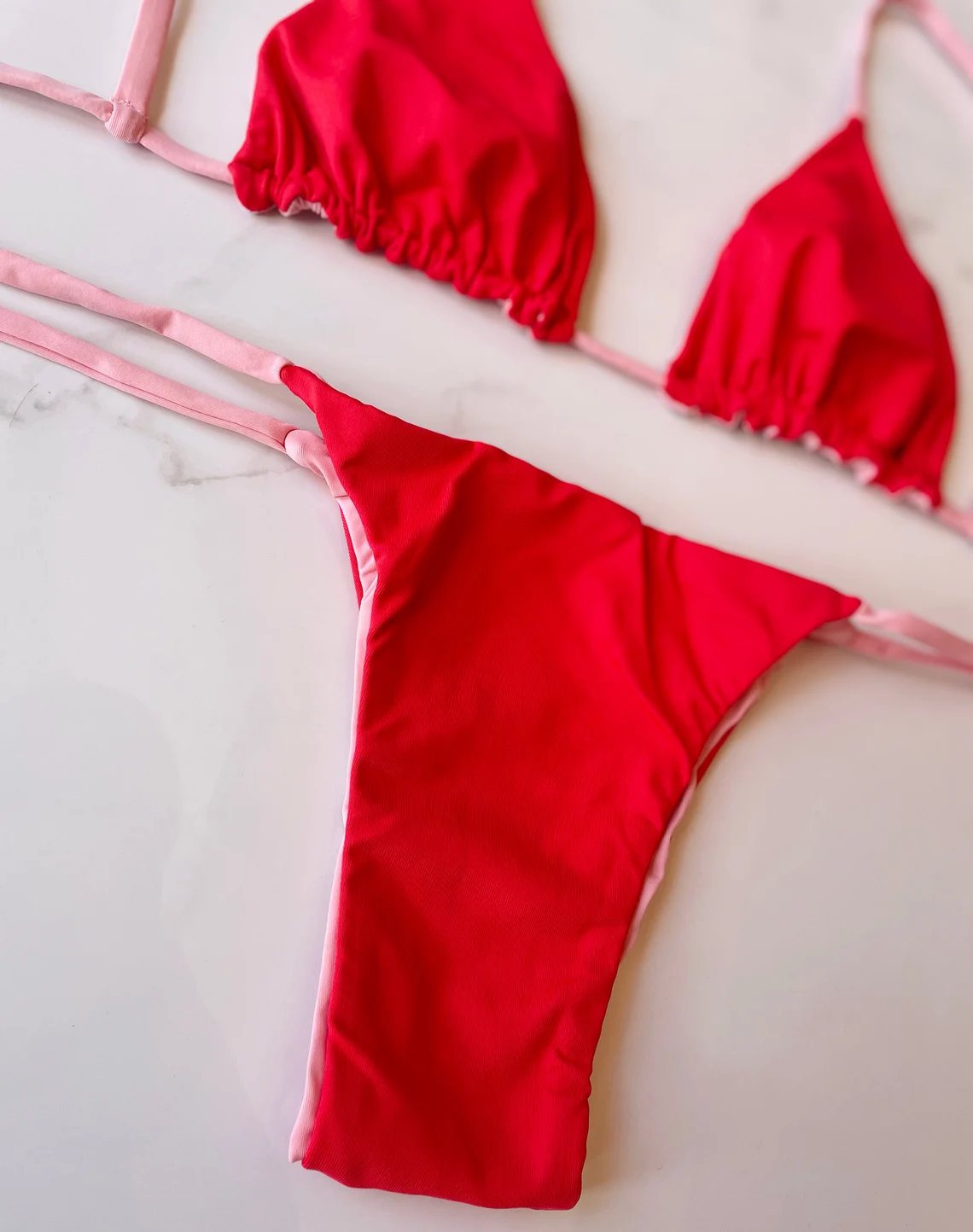 Red & Pink Brazilian Bikini (Reversible)