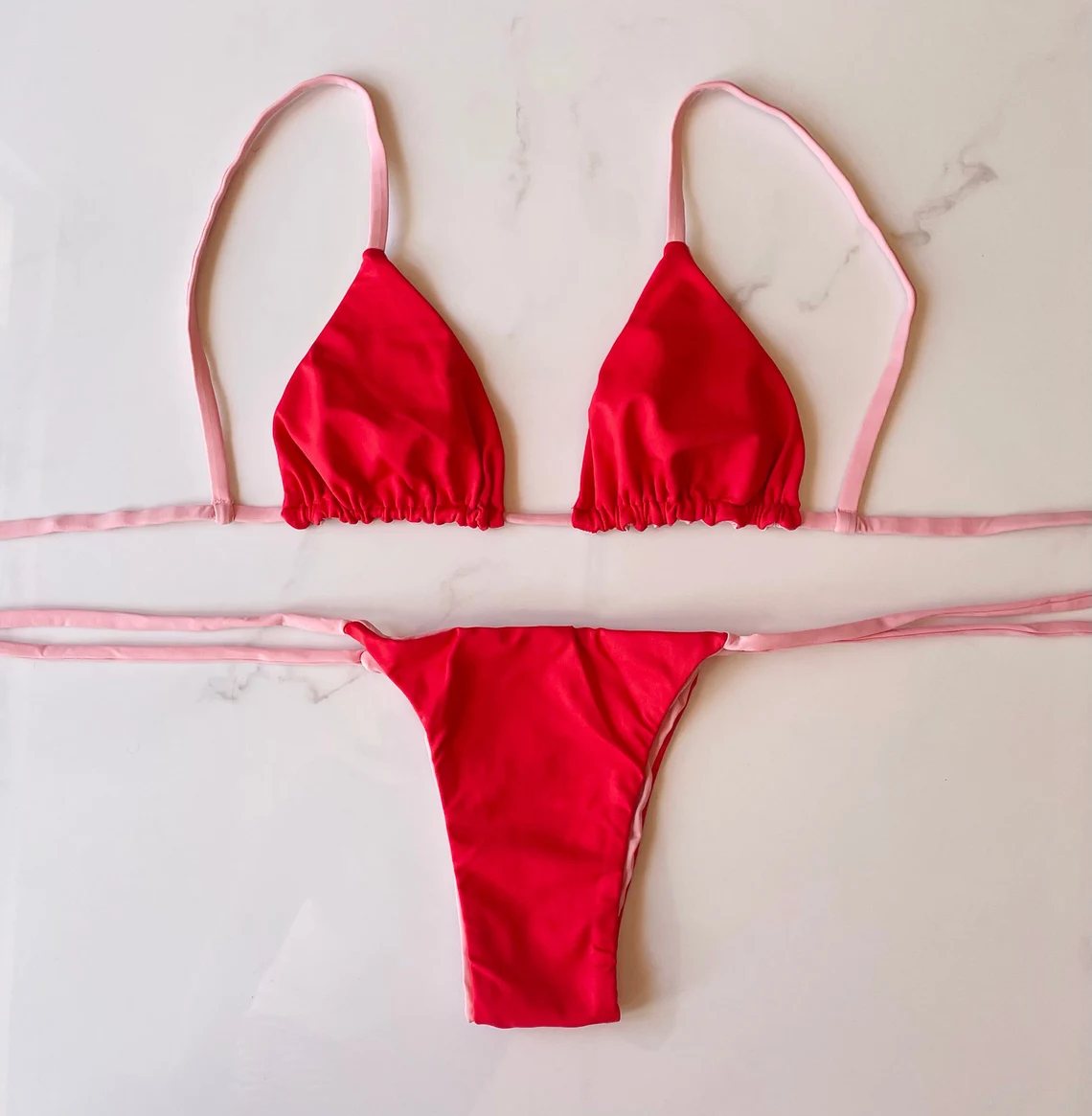 Red & Pink Brazilian Bikini (Reversible)