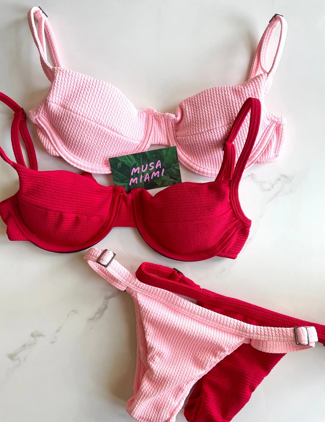 Underwire Brazilian Bikini in Pink & Red